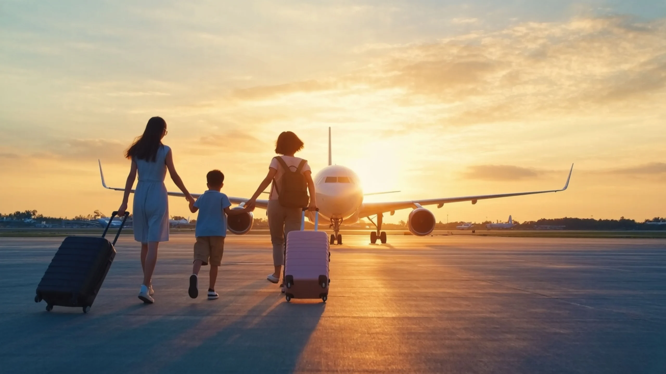 family-traveling-together-sunset-airport-runway